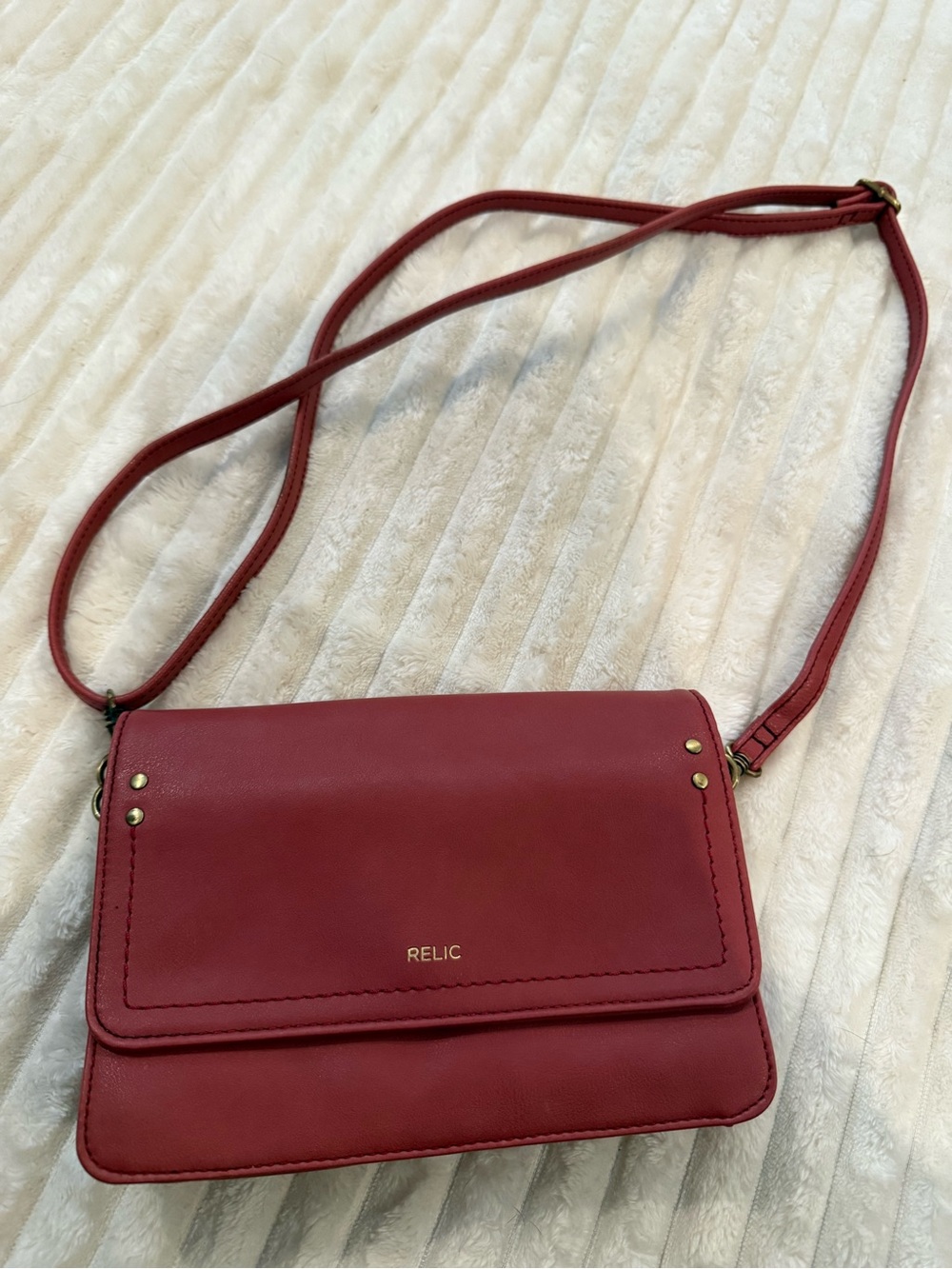 Relic by Fossil Brick Red Faux Leather Crossbody Bag Boho Chic